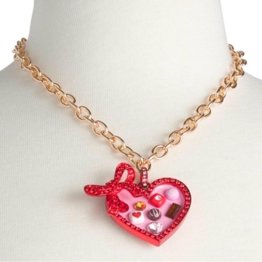 BETSEY JOHNSON Valentine Love Spell Chocolate & Crystal Accents Necklace NEW NWT